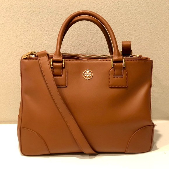 Tory Burch Robinson Luggage Double Zip Tote Bag - Brown - Picture 1 of 4